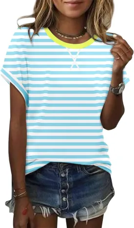 onlypuff Casual Womens Top Short Sleeve Summer Shirts Cute Tee Shirt Loose Tunic Top 2025 Fashion Trendy