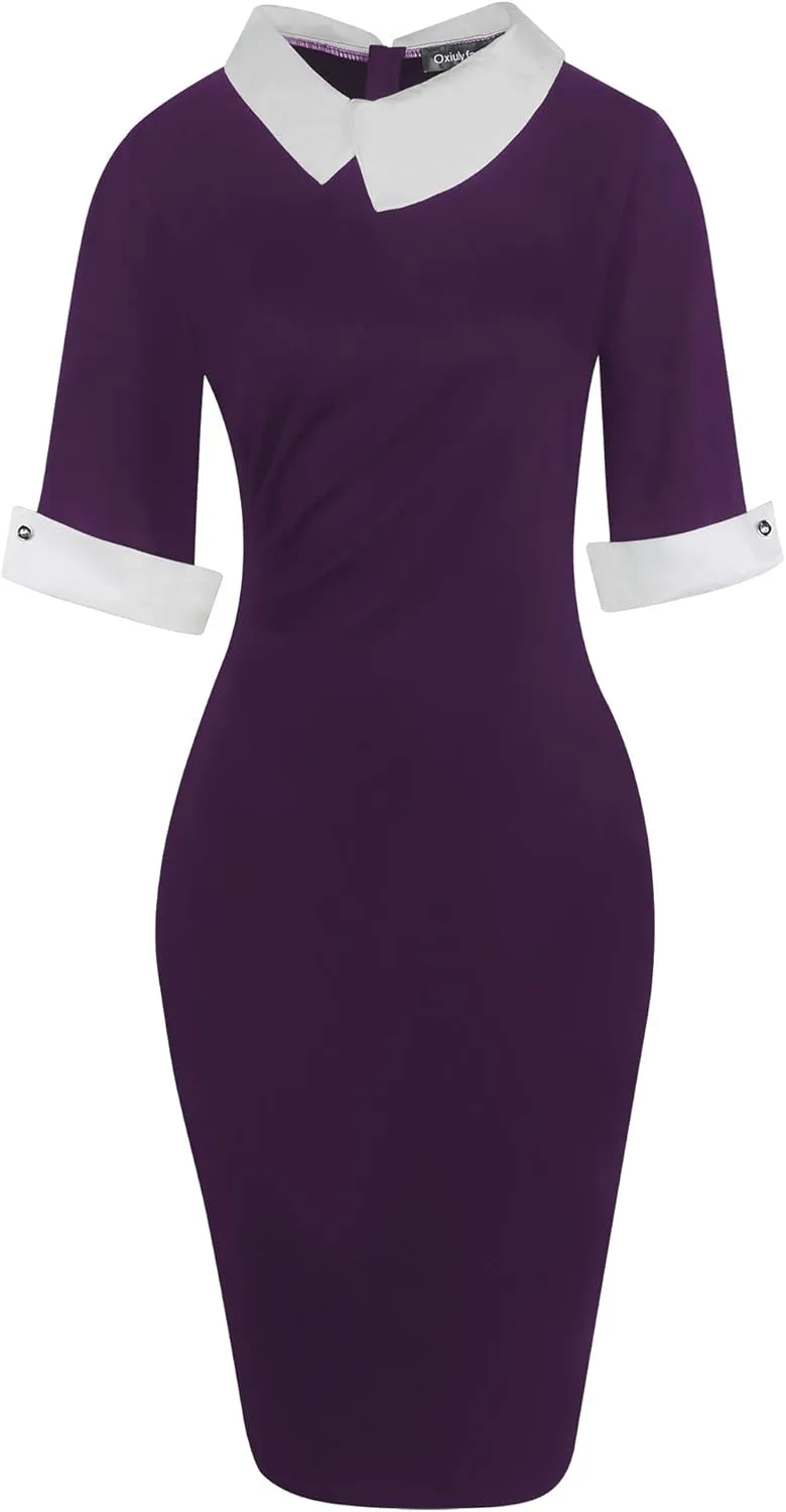 oxiuly Women's Retro Bodycon Knee-Length Formal Office Dresses Work Pencil Dress OX276