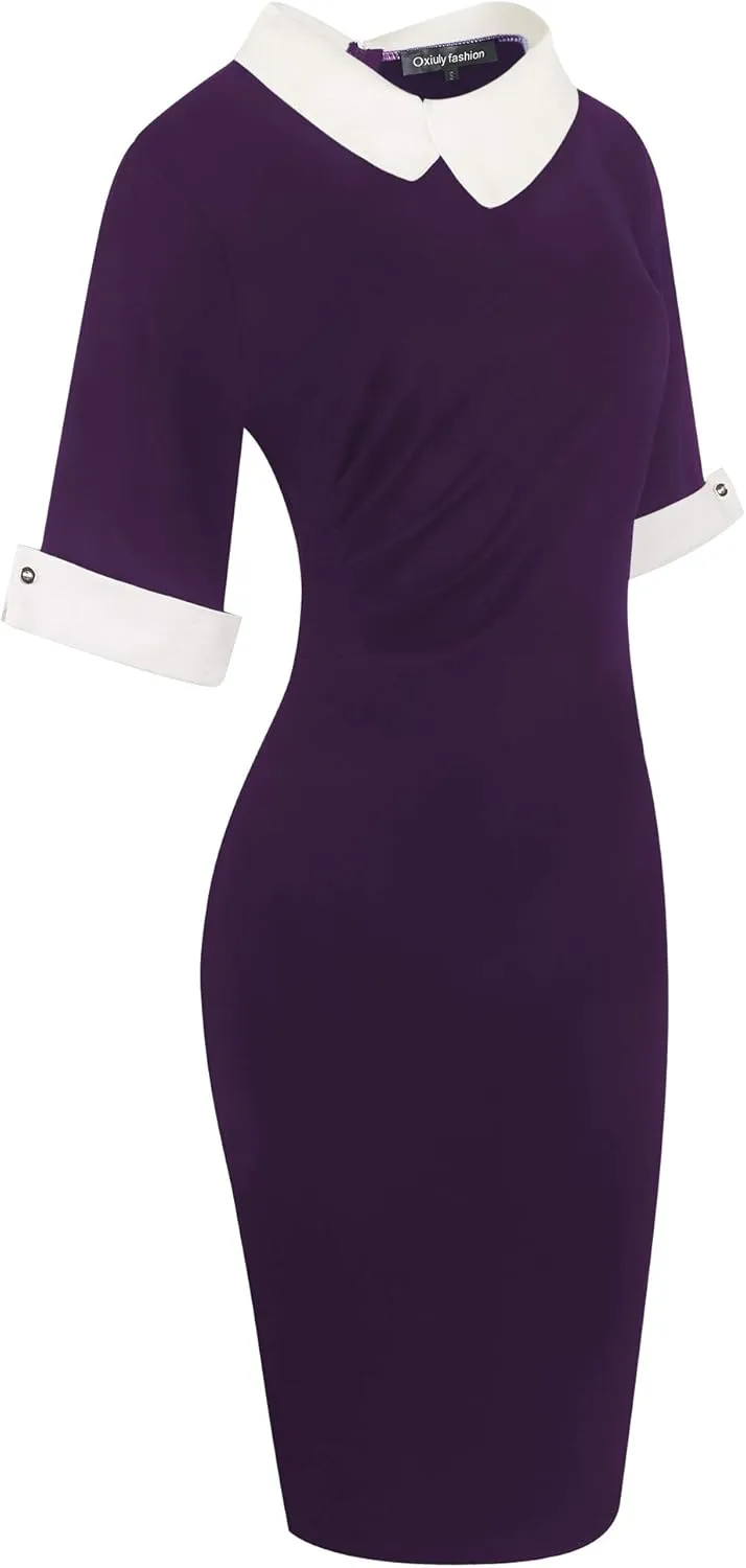 oxiuly Women's Retro Bodycon Knee-Length Formal Office Dresses Work Pencil Dress OX276