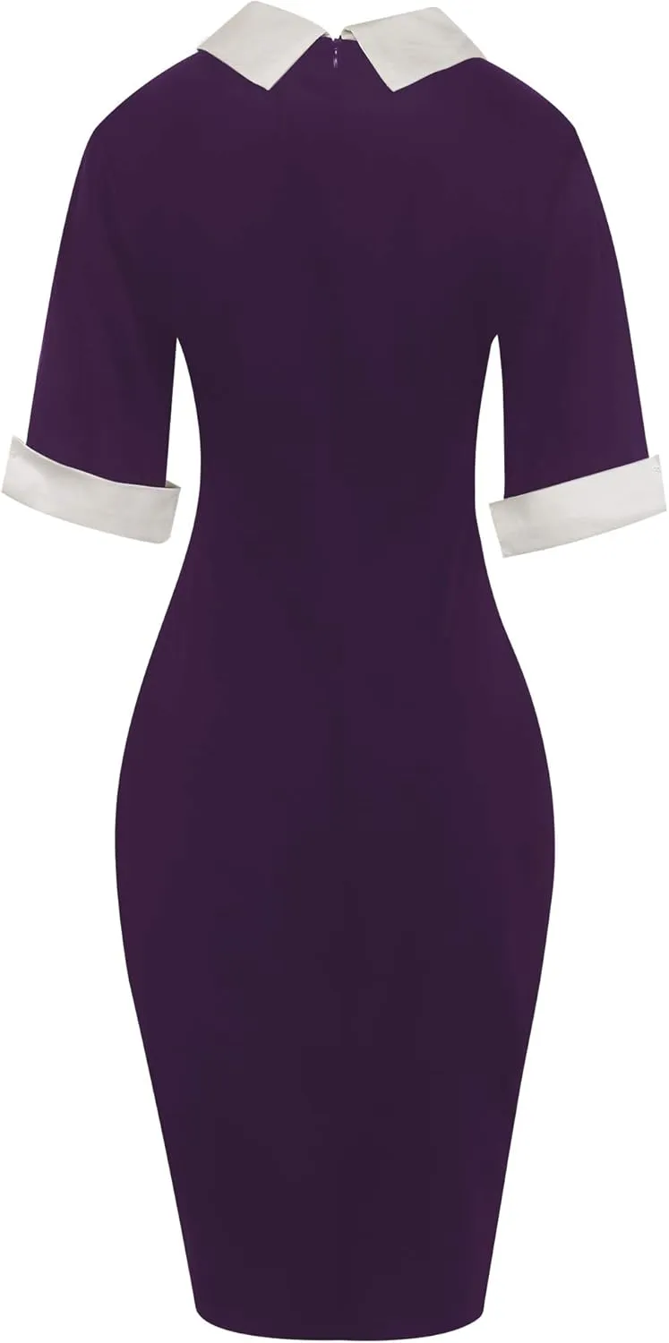 oxiuly Women's Retro Bodycon Knee-Length Formal Office Dresses Work Pencil Dress OX276