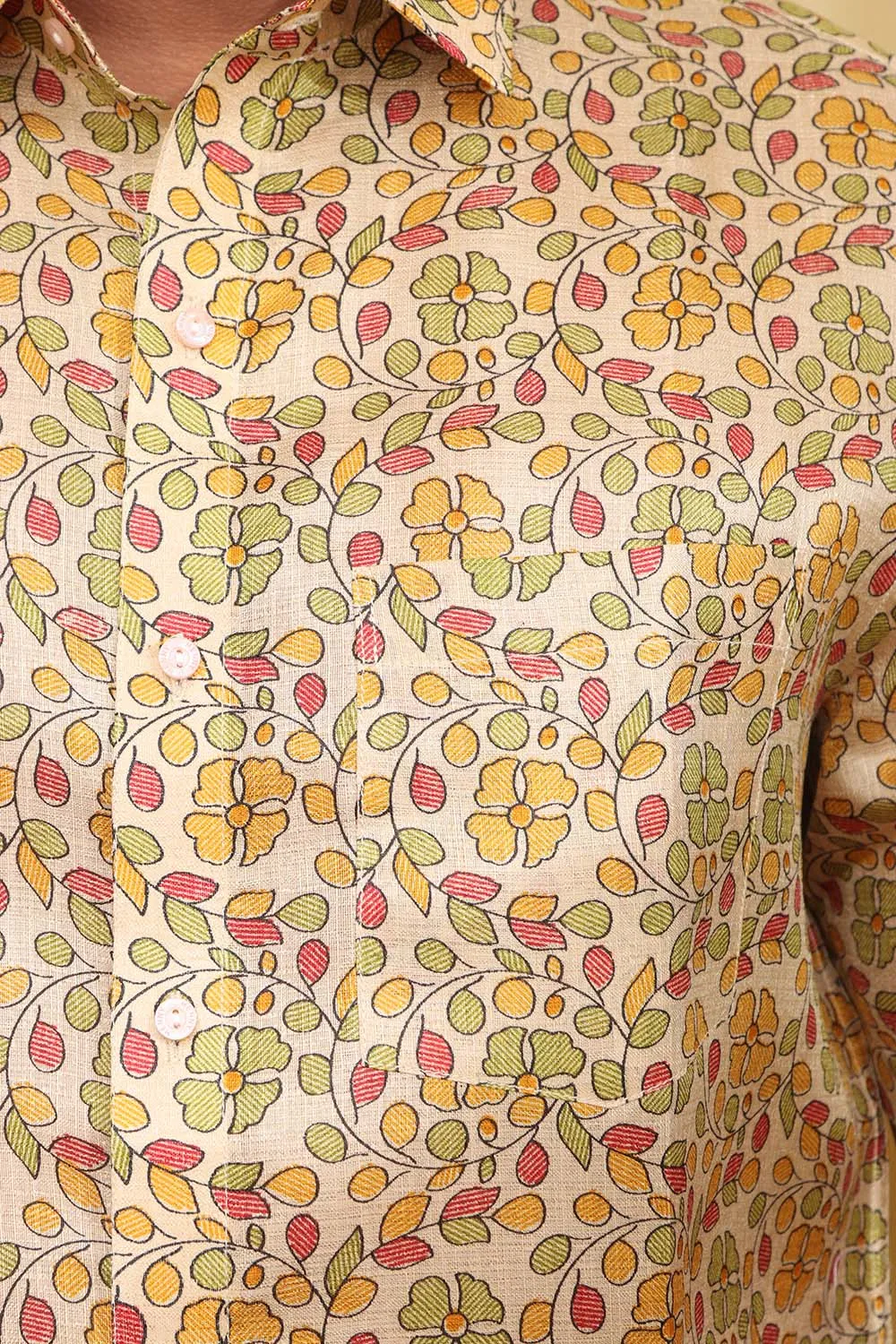 Pastel Madhubani Print Semi Tussar Silk Shirt