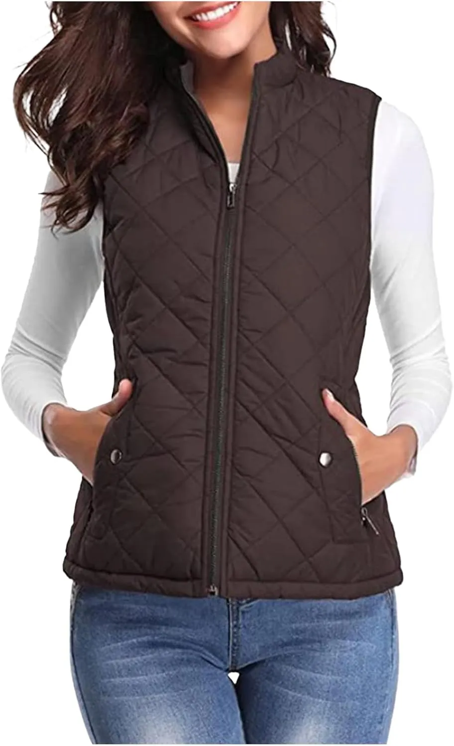 Puffer Vest Women Stand Collar Lightweight Gilet Quilted Zip Vest Sleeveless Winter Down Jackets Warm Vests Outerwear