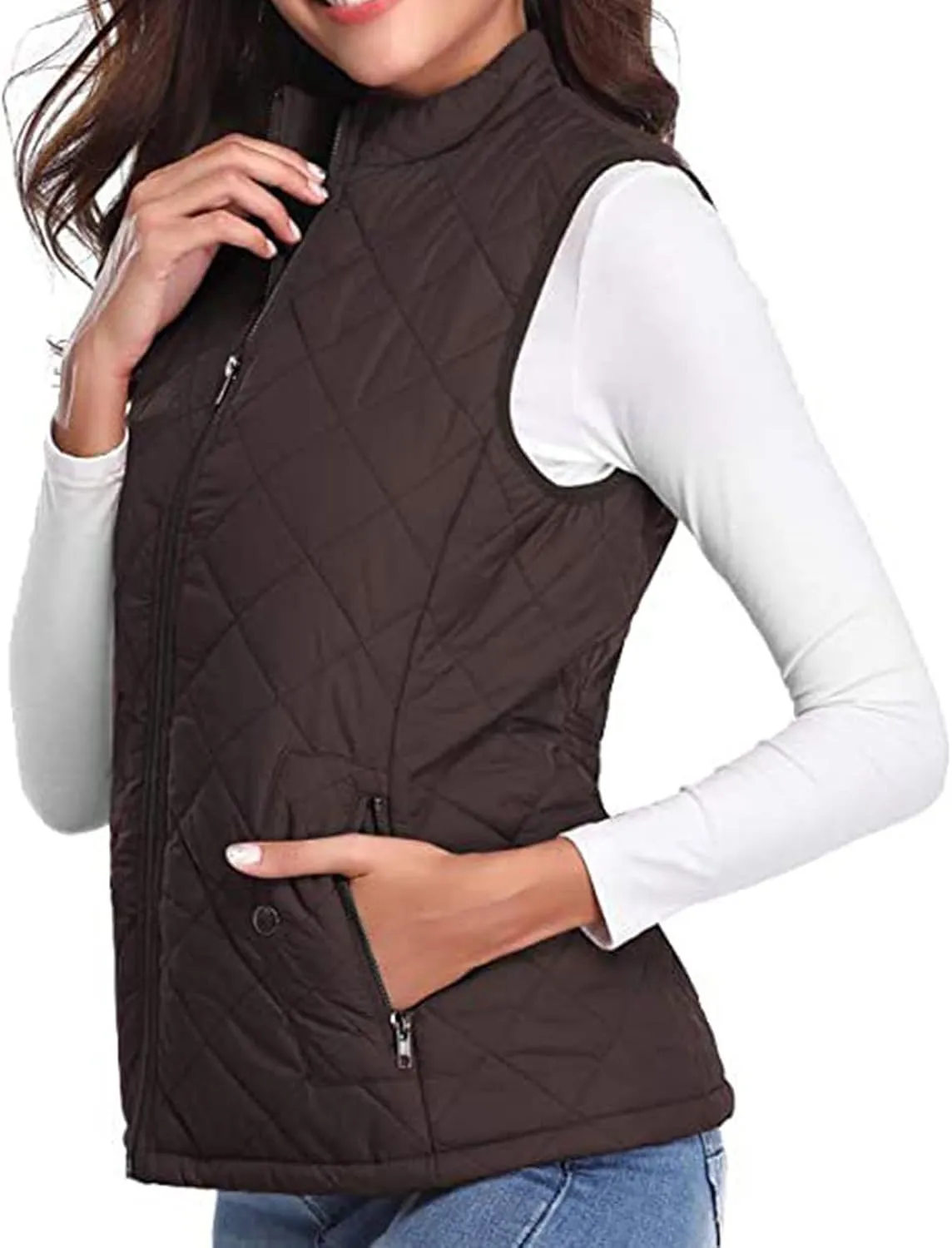 Puffer Vest Women Stand Collar Lightweight Gilet Quilted Zip Vest Sleeveless Winter Down Jackets Warm Vests Outerwear