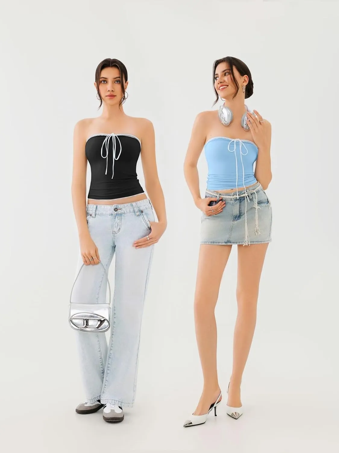 REORIA Women's Y2K Cute Tube Top Double Lined Strapless Backless Sleeveless Crop Top for Summer 2025 Going Out