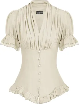 Scarlet Darkness Women 2024 Summer Short Sleeve Shirt Dressy Victorian Blouse Lace Up Top