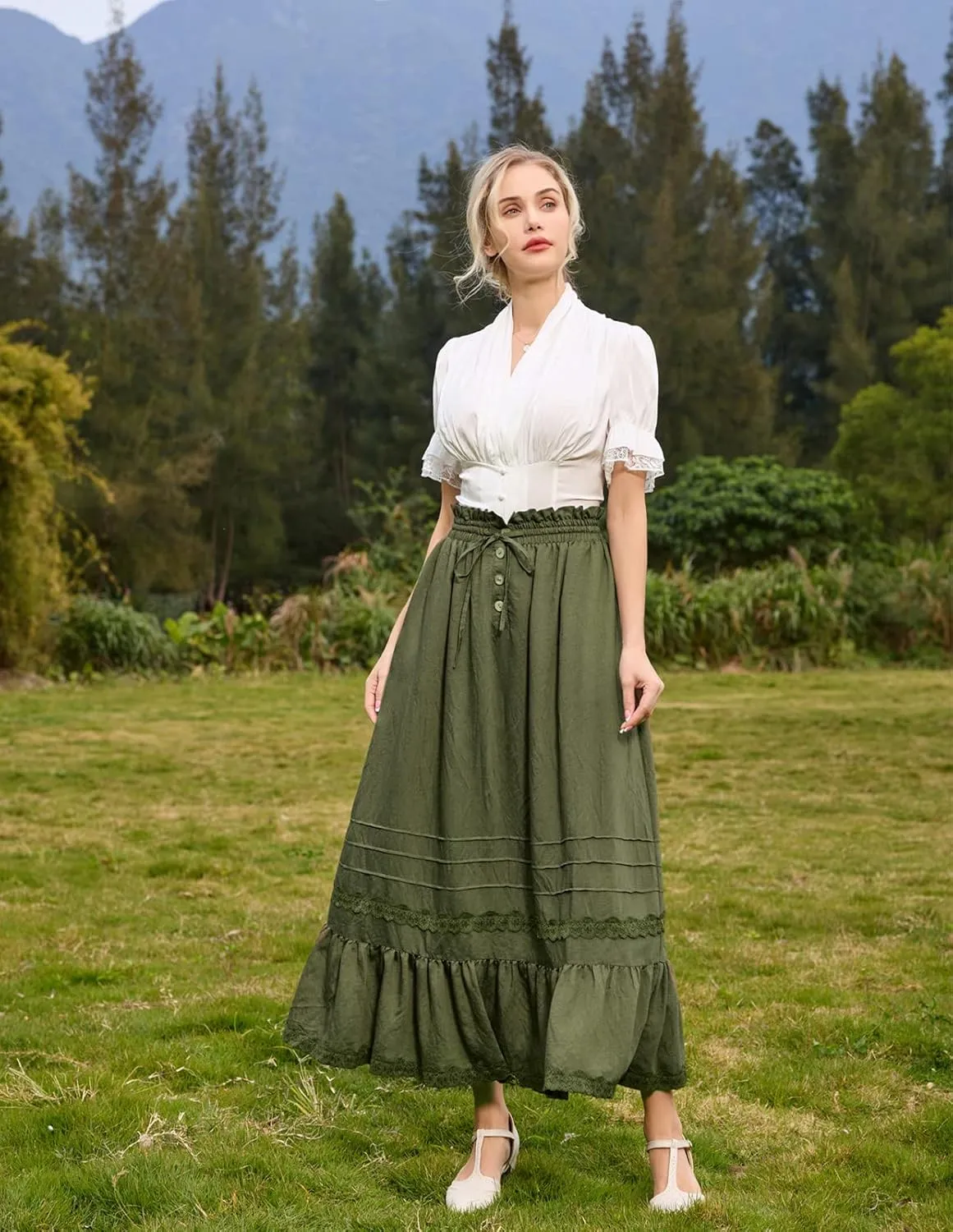 Scarlet Darkness Women 2024 Summer Short Sleeve Shirt Dressy Victorian Blouse Lace Up Top