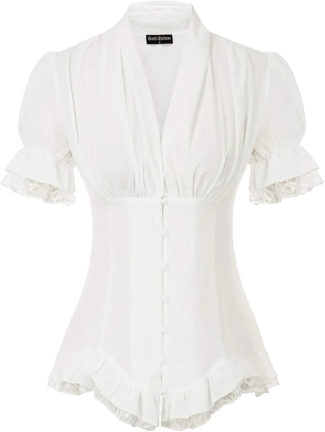 Scarlet Darkness Women 2024 Summer Short Sleeve Shirt Dressy Victorian Blouse Lace Up Top