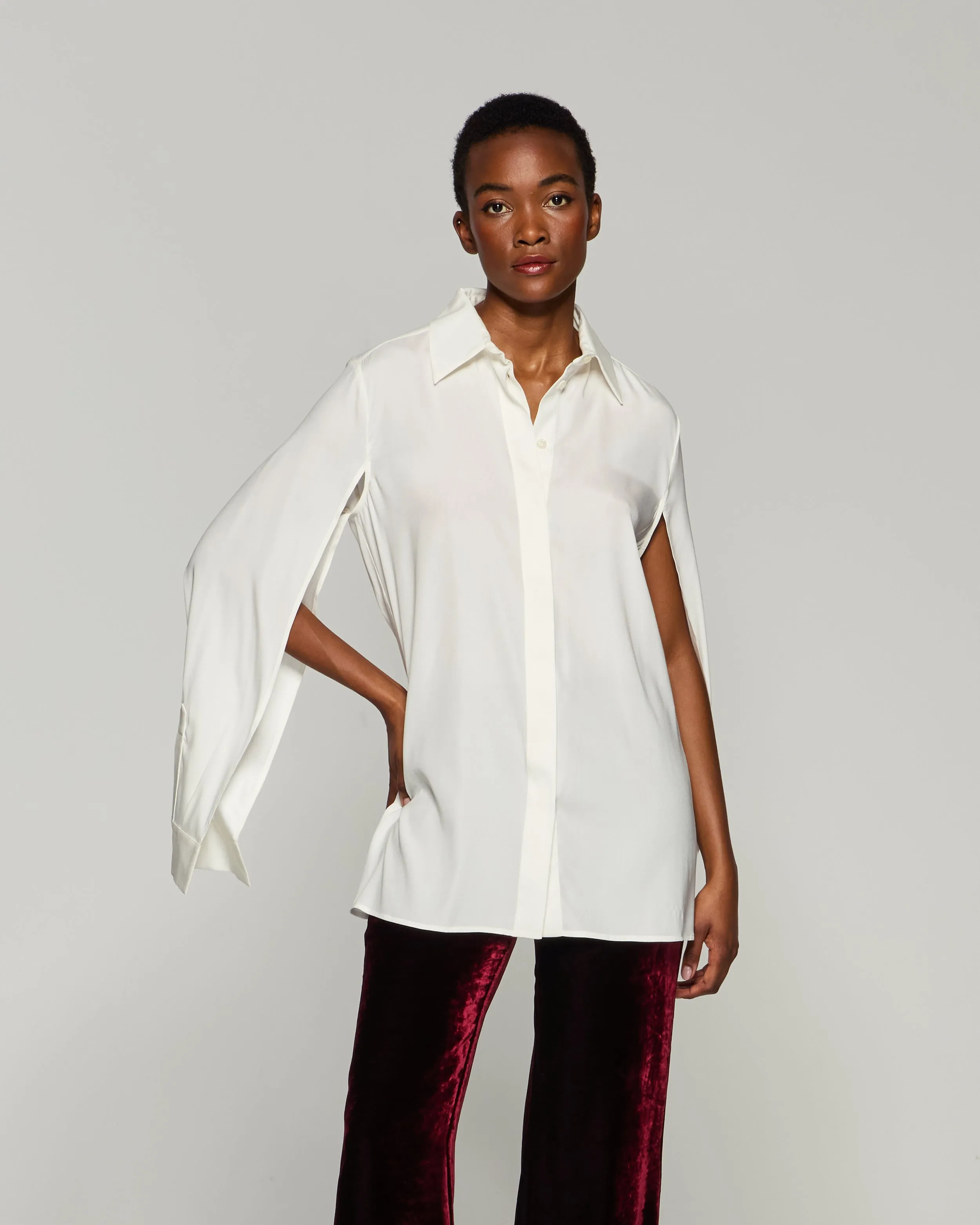 Silk Cape Sleeve Shirt - Cream