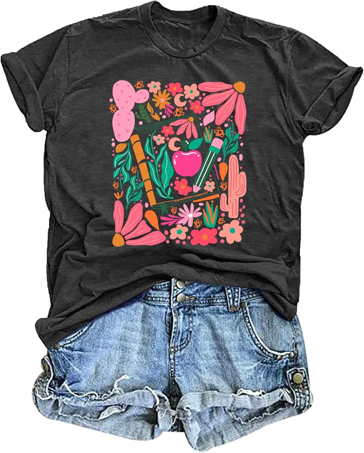 Teacher Shirts Women: Retro Floral Teach Shirt Teacher Life T-Shirt Casual Inspirational Tops