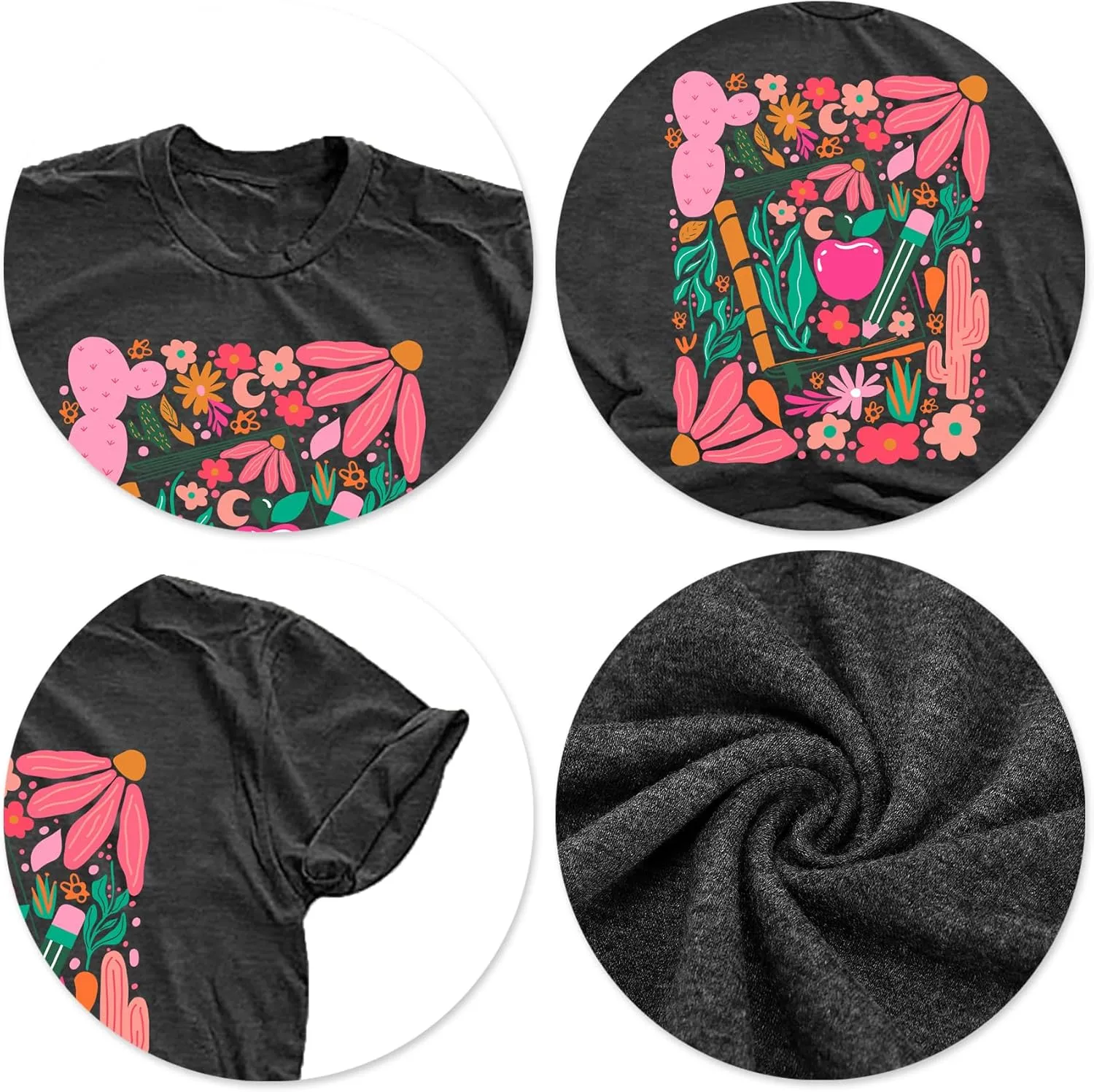 Teacher Shirts Women: Retro Floral Teach Shirt Teacher Life T-Shirt Casual Inspirational Tops