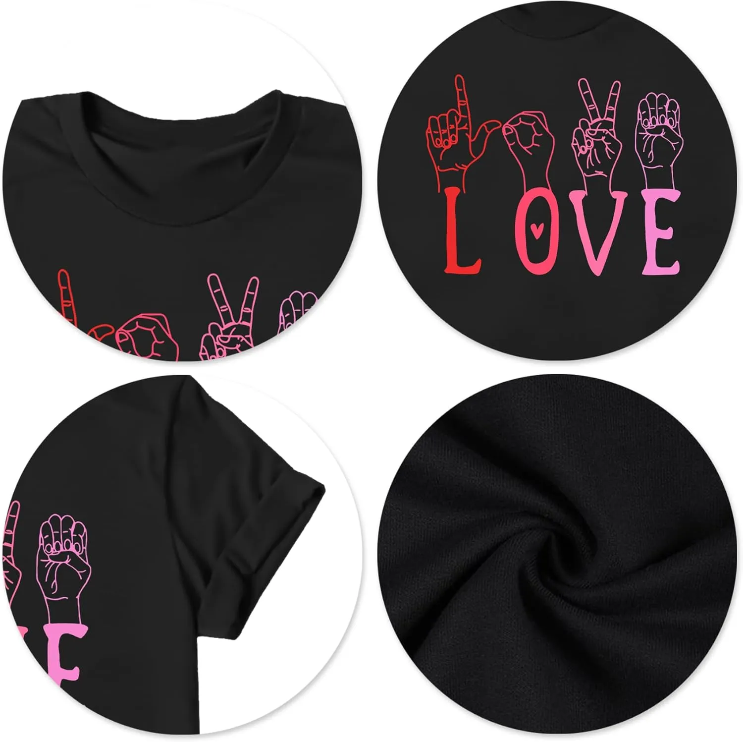 VVNTY Valentines Shirts Women Love Sign Tops Hand Language Graphic Tee