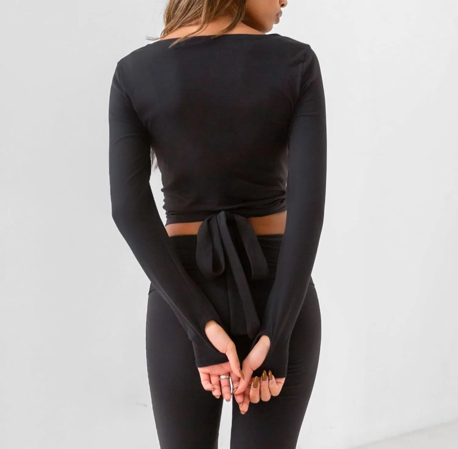 Women's Ballet Wrap Top Long Sleeve Tie Workout Pilates Yoga Wrap Top