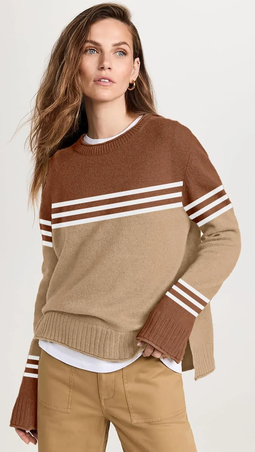 Women's Casual Long Sleeve Crew Neck Loose Knit Pullover Sweater Jumper Top