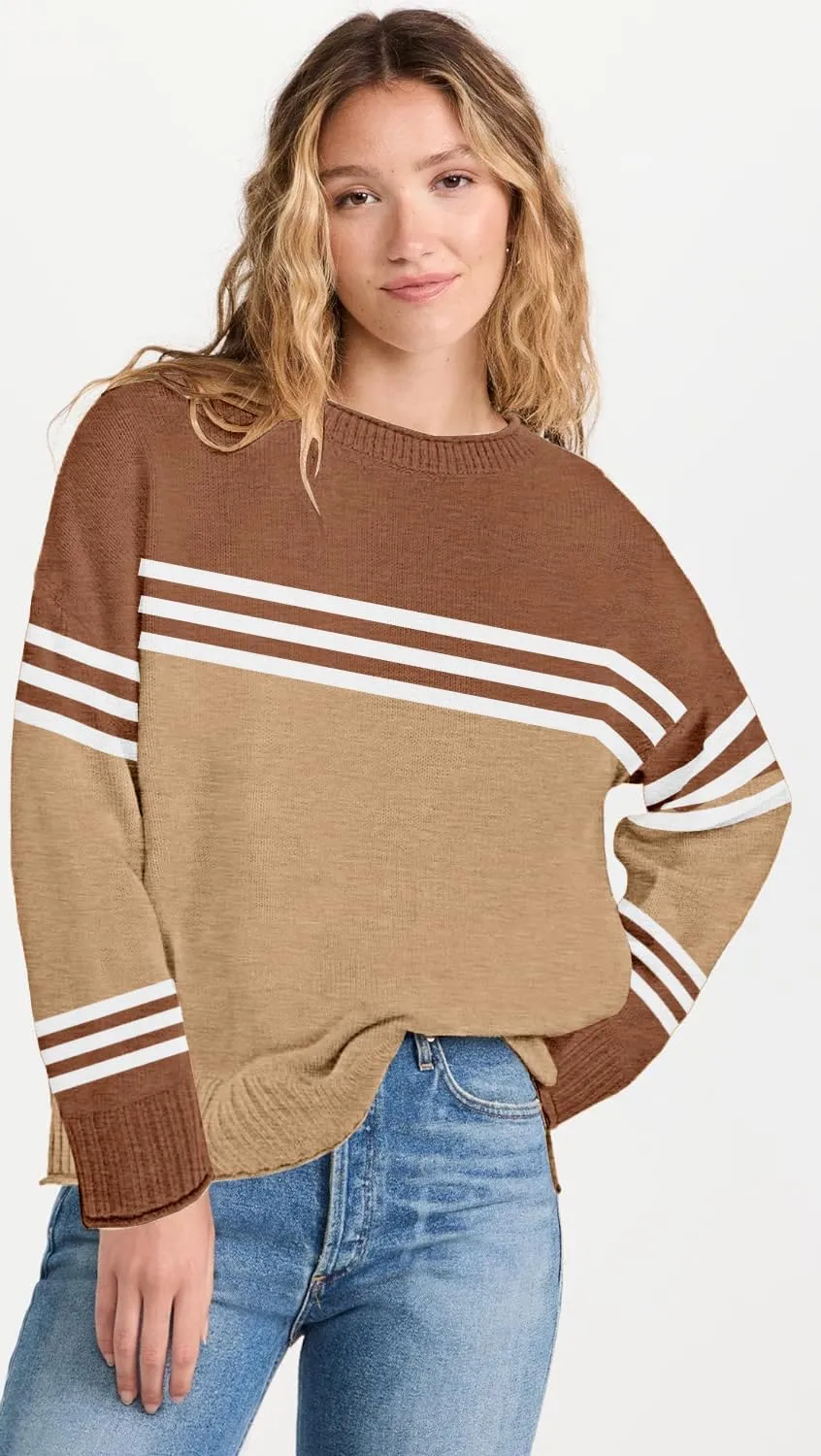 Women's Casual Long Sleeve Crew Neck Loose Knit Pullover Sweater Jumper Top