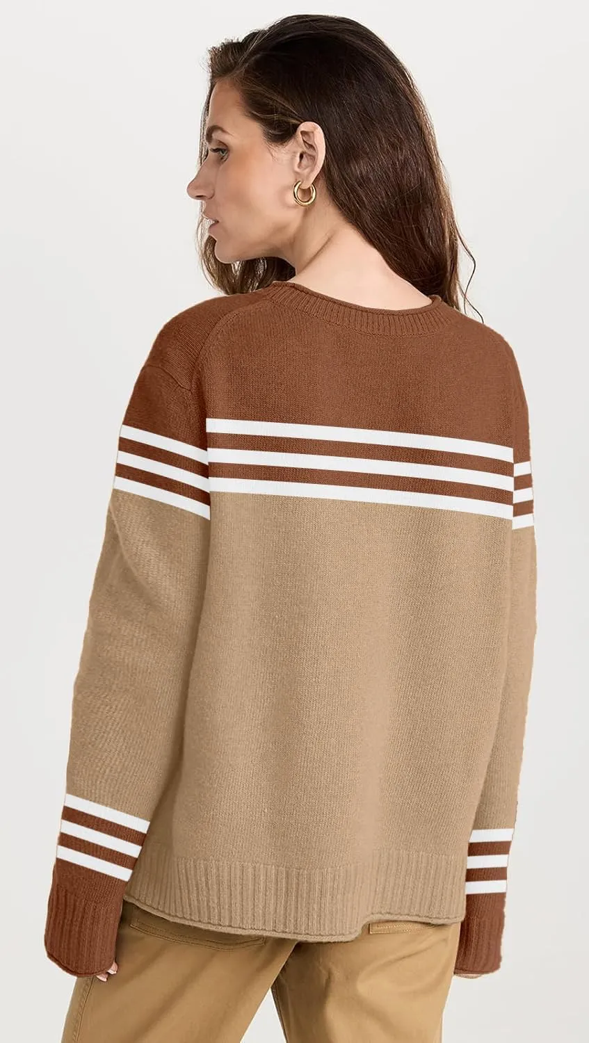 Women's Casual Long Sleeve Crew Neck Loose Knit Pullover Sweater Jumper Top
