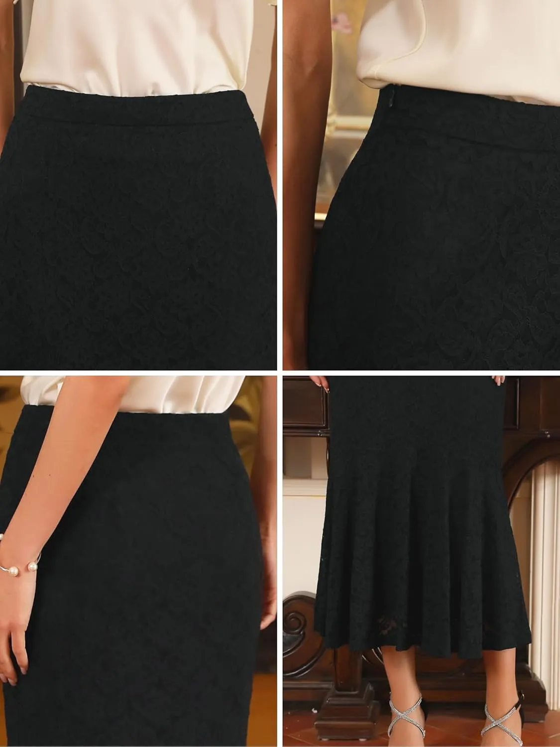 Women's Cocktail Skirts Wedding Guest 2025 Spring Lace Ruffle Hem Midi Mermaid Skirt