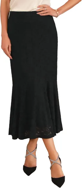 Women's Cocktail Skirts Wedding Guest 2025 Spring Lace Ruffle Hem Midi Mermaid Skirt