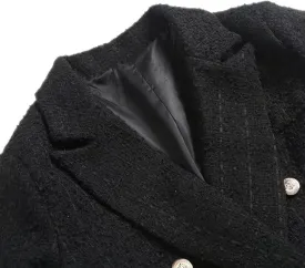 Womens Double Breasted Tweed Blazers Notch Lapel Business Casual Long Sleeve Open Front Blazer Jackets Work Suits