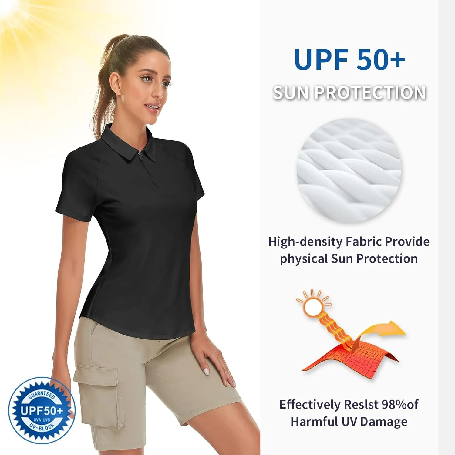 Women's Golf Shirt Short Sleeve Tennis Shirt Quarter Zip Golf Pullover Golf Polo Shirts Argyle Tops