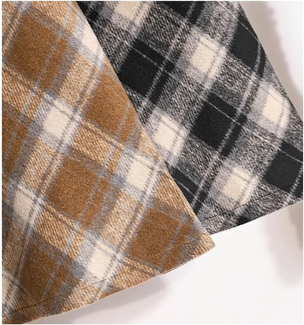 Women's Plaid Elastic Waist Skirt High Waisted Vintage A-line Pleated Skirt