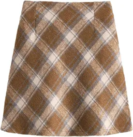 Women's Plaid Elastic Waist Skirt High Waisted Vintage A-line Pleated Skirt