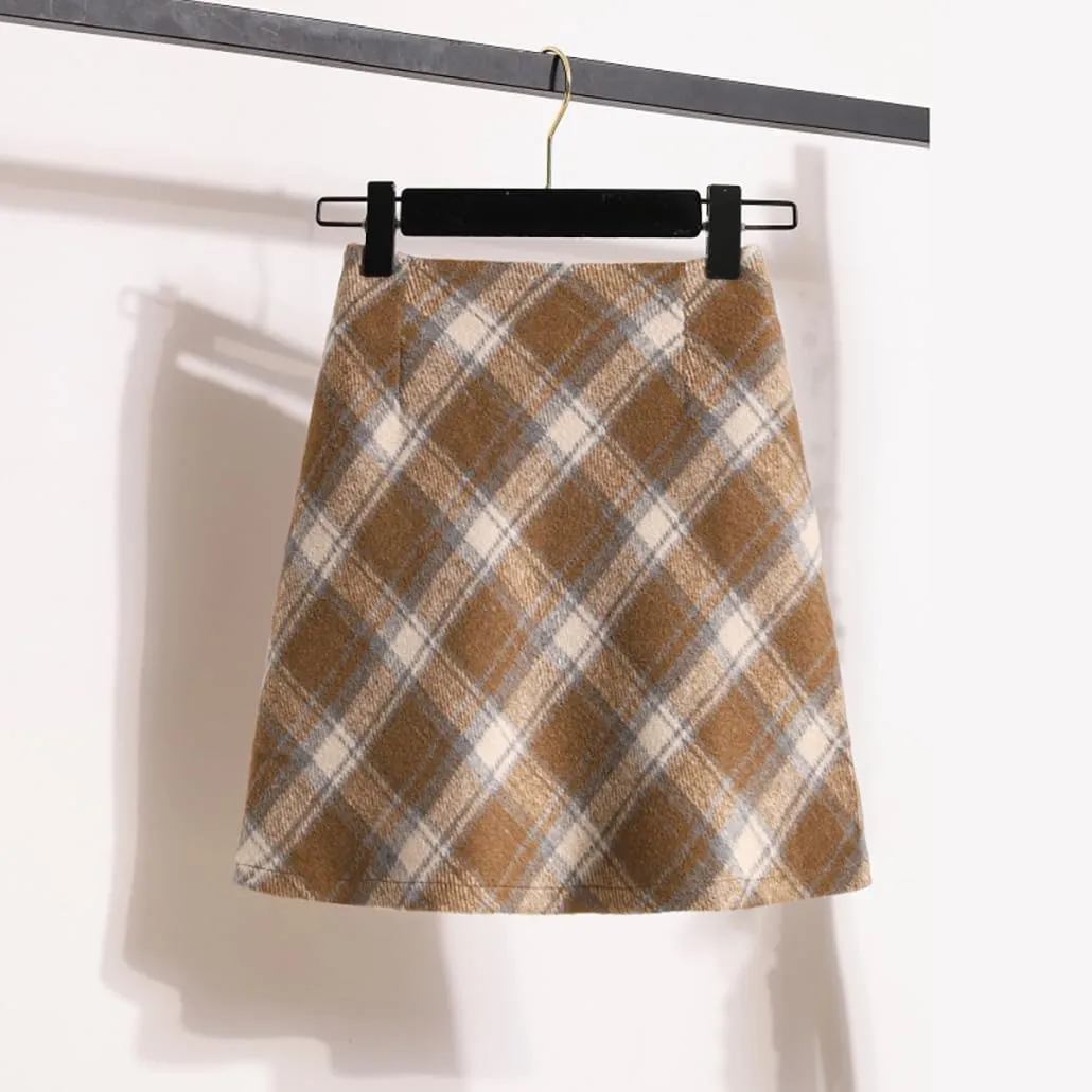 Women's Plaid Elastic Waist Skirt High Waisted Vintage A-line Pleated Skirt