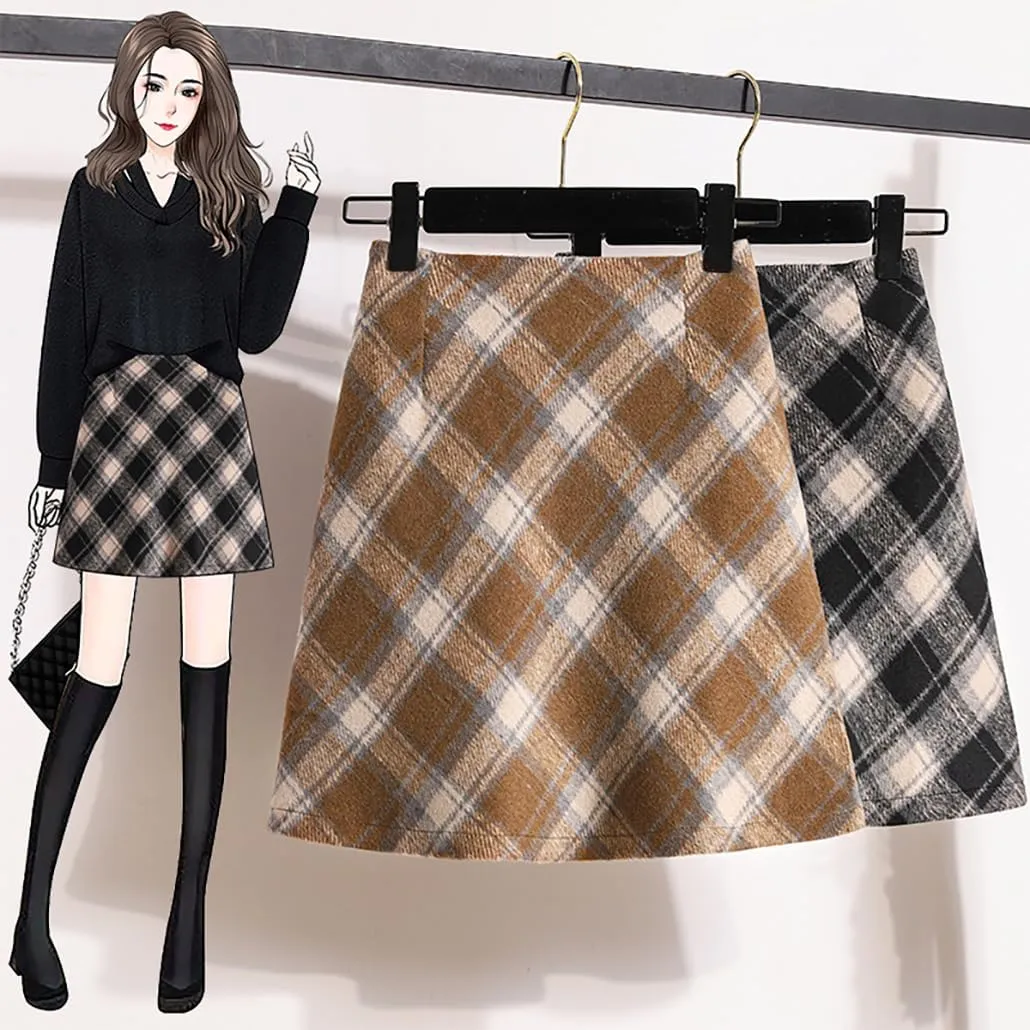 Women's Plaid Elastic Waist Skirt High Waisted Vintage A-line Pleated Skirt