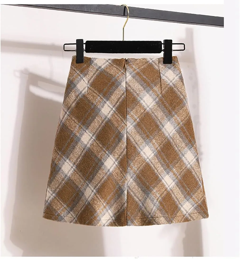 Women's Plaid Elastic Waist Skirt High Waisted Vintage A-line Pleated Skirt