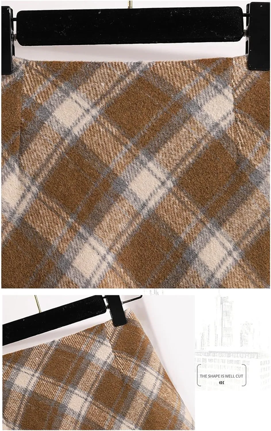 Women's Plaid Elastic Waist Skirt High Waisted Vintage A-line Pleated Skirt