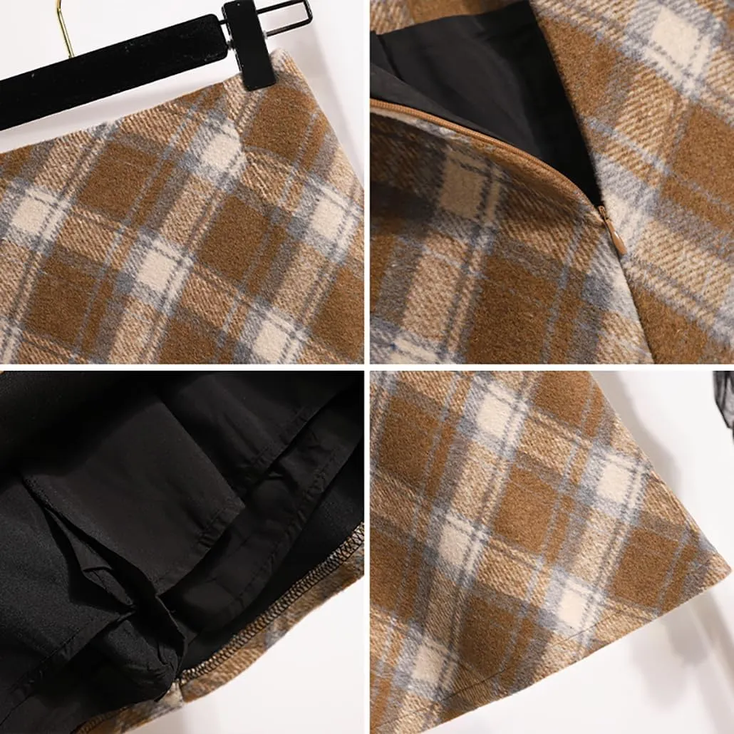Women's Plaid Elastic Waist Skirt High Waisted Vintage A-line Pleated Skirt
