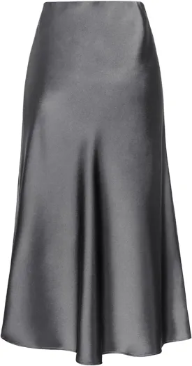 Women's Satin Midi Skirts Silky Elastic High Waist A Line Slit Skirt