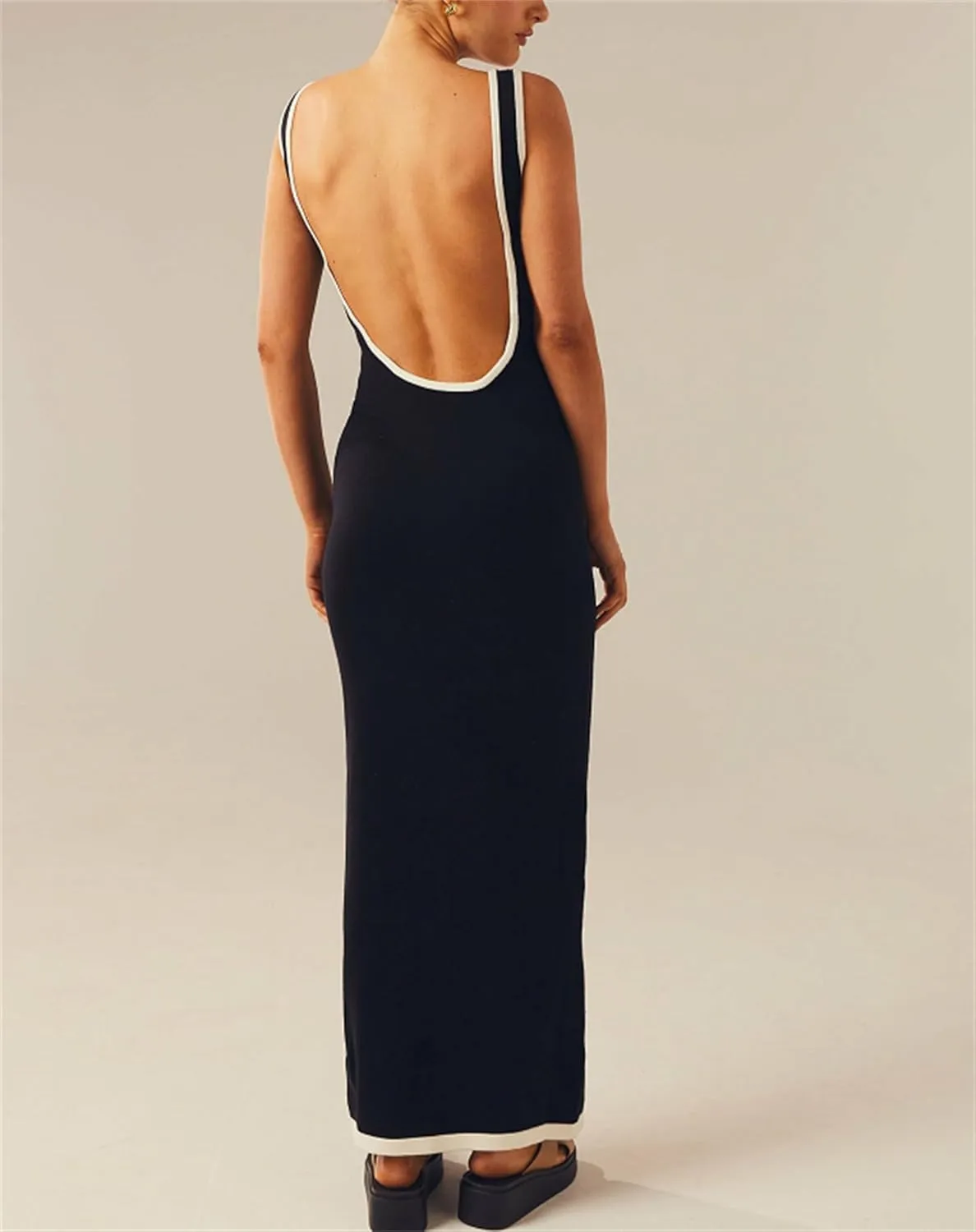 Yuemengxuan Women Sexy Knitted Maxi Dress Sleeveless U-Neck Bodycon Dress Backless Tank Dress Long Dress Party Streetwear